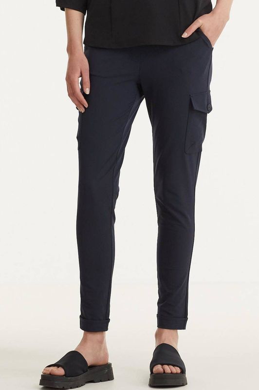 TQ-Amsterdam High Waist Slim Fit Cargobroek Karin van Travelstof Donkerblauw