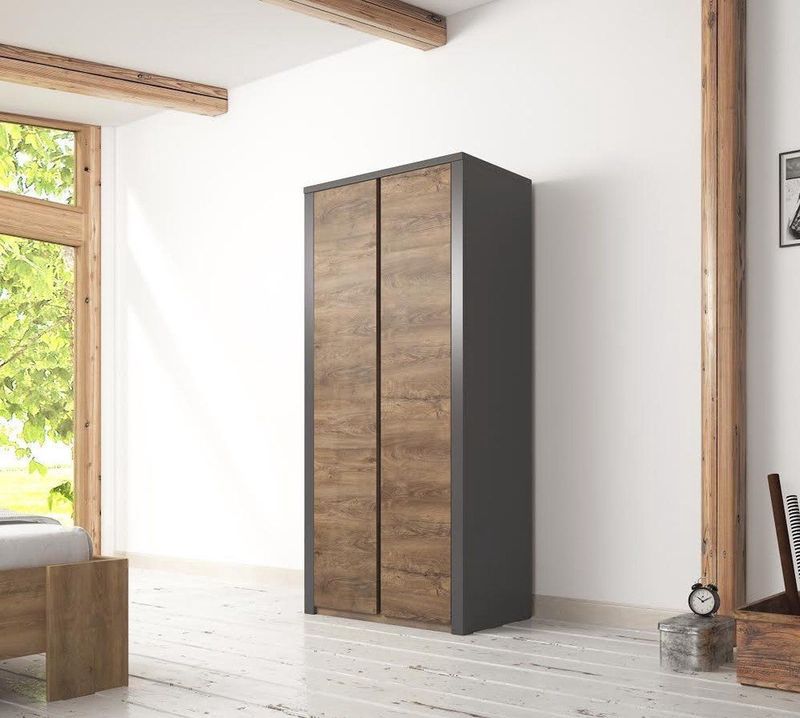 Meubella - Kledingkast Monaco - Eiken - Grijs - 90 cm