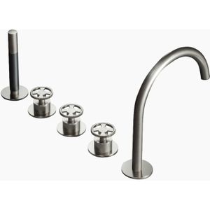 Badrandcombinatie hotbath cobber @work inbouw 5 gats met 2 stopkranen en handdouche met uitloop geborsteld nikkel