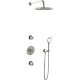 Hotbath IBS1 Buddy Inbouw Doucheset - Geborsteld Nikkel - Met Ronde 3 Standen Handdouche - 30cm Hoofddouche - Met Wandarm - Zonder Glijstang - Kranen