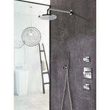 Hotbath IBS 2 Get Together inbouw doucheset Laddy vierkant - geborsteld nikkel - met ronde 3 standen handdouche - 20cm hoofddouche - met plafondbuis 15cm - met glijstang