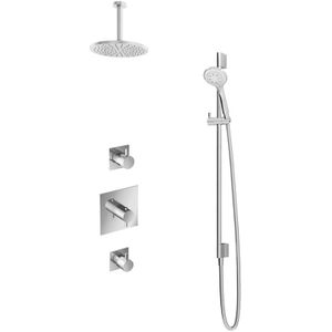 Hotbath IBS 2 Get Together inbouw doucheset Laddy vierkant - geborsteld nikkel - met ronde 3 standen handdouche - 20cm hoofddouche - met plafondbuis 15cm - met glijstang