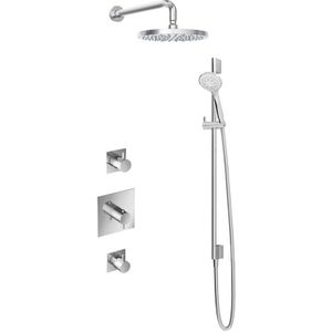 Hotbath IBS 2 Get Together inbouw doucheset Laddy vierkant - geborsteld nikkel - met ronde 3 standen handdouche - 25cm hoofddouche - met wandarm - met glijstang