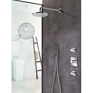 Hotbath IBS 2 Get Together Inbouw Doucheset Laddy Vierkant - Geborsteld Nikkel - Met Ronde 3 Standen Handdouche - 30cm Hoofddouche - Met Wandarm