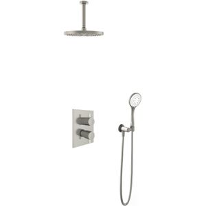 Hotbath Get Together IBS2A Regendoucheset inbouw - 15cm plafondarm - 25cm ronde hoofddouche - 3 standen handdouche - geborsteld nikkel IBS2AGN124