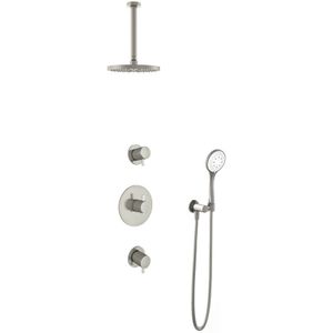 Hotbath IBS 2R Get Together Inbouw Doucheset Laddy Rond - Geborsteld Nikkel - Met Ronde 3 Standen Handdouche - 20cm Hoofddouche - Met Plafondbuis 30cm