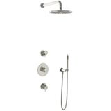 Hotbath Get together IBS2R Regendoucheset inbouw - 35cm wandarm - 25cm ronde hoofddouche - staafhanddouche - geborsteld nikkel IBS2RGN4