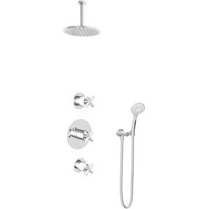 Hotbath IBS 3 Get Together Inbouw Doucheset Chap Chroom - Met Ronde 3-standen Handdouche - Plafondbuis 15cm - Hoofddouche 20cm - Wandsteun - Kranen