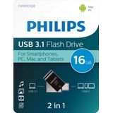 Philips 2 in 1 USB 3.1 -USB C 16 GB Zwart middernacht