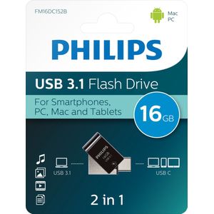 Philips 2 in 1 OTG 16GB USB 3.1 + USB C Midnight zwart