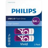 Philips USB stick 2.0 64GB - Vivid - Paars - 2 stuks - FM64FD05D