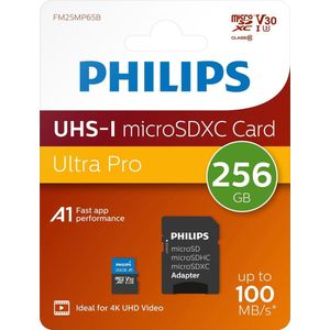 Philips micro SDXC kaart 256 GB - Class 10 UHS-I U3 - 4K V30 - incl. adapter