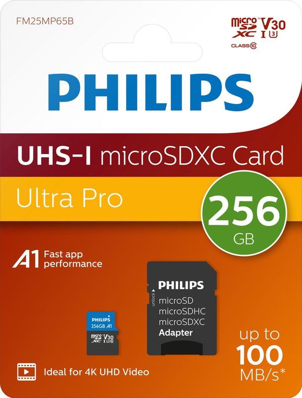 Philips Micro SDXC Kaart 256GB - Class 10 UHS-I U3 - Inclusief Adapter