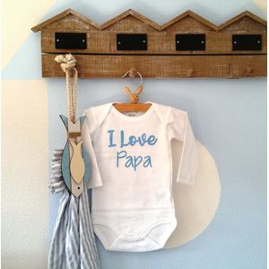 Baby Rompertje met tekst jongetje I Love Papa | Lange mouw | wit met blauw | maat 50/56  bekendmaking zwangerschap aanstaande baby jongen
