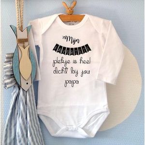 Rompertje Mijn favoriete plekje is heel dicht bij jou papa | Lange mouw | wit | maat 74/80  bekendmaking zwangerschap aanstaande baby jongen meisje unisex