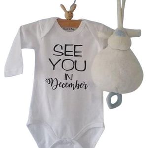 Baby tekst Rompertje aankondiging zwangerschap Zwangerschapsaankondiging maand See you in December | Lange mouw | wit | maat 50/56 Cadeau voor de liefste aanstaande oma en opa oom tante papa mama