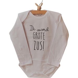 Baby Rompertje met tekst Hoera ik word grote zus meisje - Zwangerschapsaankondiging  | Lange mouw | wit zwart | maat 74-80  zwangerschap aankondiging