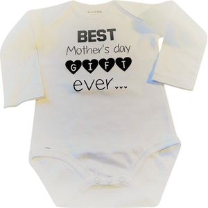 Rompertje baby tekst cadeau eerste moederdag mama | best mother's day gift ever mooiste cadeautje | Lange mouw | wit | maat 50/56