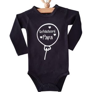 Baby Rompertje met tekst zwart met tekst opdruk Gefeliciteerd papa! | lange mouw | zwart wit | maat 62/68 cadeau  verjaardag