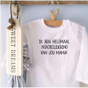 Rompertje baby met tekst Ik ben helemaal ondersteboven van jou mama  | Lange mouw | wit | maat 74/80 ( love lief liefste moeder Eerste Moederdag  cadeau bekendmaking zwangerschap aanstaande baby jongen meisje unisex