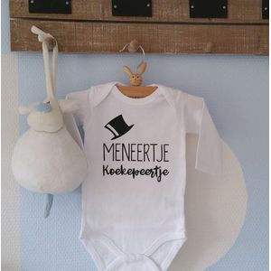 Baby Rompertje met tekst  jongen Meneertje Koekepeertje | Lange mouw | wit | maat 74/80 cadeau gender reveal party