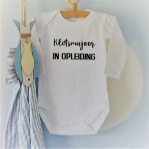 Rompertje met tekst baby jongen of meisje Kletsmajoor in Opleiding  | Lange mouw | wit  zwart| maat 74/80 cadeau