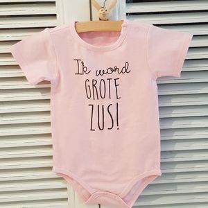 Baby rompertje Hoera ik word grote zus meisjes lichtroze - Zwangerschapsaankondiging | korte mouw | roze met zwart | maat 74-80 zwangerschap aankondiging shirt worden big sis sister