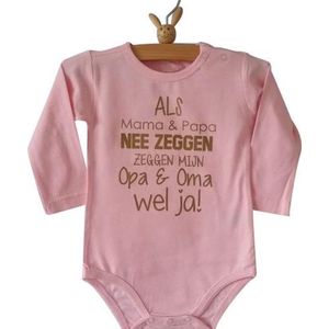 Baby Rompertje roze meisje met tekst | Als mama en papa nee zeggen zeggen mijn opa en oma wel ja | lange mouw | roze | maat 74/80 cadeau