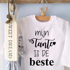 Baby Rompertje met tekst |  Mijn tante is de beste | lange mouw | wit met zwart | maat 74/80 I love liefste cadeautje verjaardag