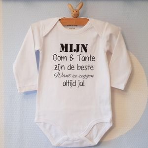 Baby Rompertje met tekst | Mijn Oom en Tante zijn de beste want ze zeggen altijd ja! || lange mouw | wit met zwart | maat 50/56