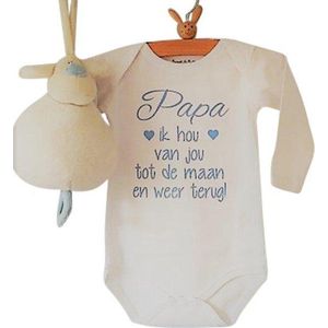 Baby Rompertje jongen tekst cadeau eerste vaderdag Papa ik hou van jou tot de maan en weer terug | Lange mouw | wit met licht blauw | maat 98-104 | mooiste cadeautje kind liefste lief beste held superman leukste mijn is de allerbeste best allerliefst