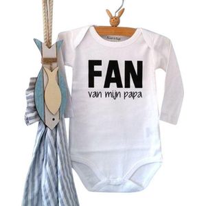 Baby Rompertje unisex met tekst Fan van mijn papa | Lange mouw | wit | maat 74/80 jongen meisje