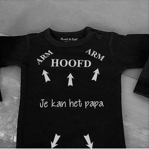 Shirtje baby tekst cadeau | hoofd arm je kan het papa | Lange of korte mouw | zwart met wit| maat 56-110 | liefste pap grappig cadeautje verjaardag geboorte kraamcadeau zwangerschap aankondigen jongen meisje