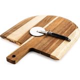 Laguiole Style de Vie - Pizzasnijder - Zwart - RVS met Kunststof Heft - Inclusief Acaciahouten Plank