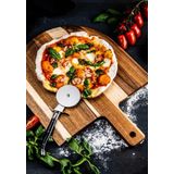 Laguiole Style de Vie - Pizzasnijder - Zwart - RVS met Kunststof Heft - Inclusief Acaciahouten Plank