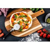 Laguiole Style de Vie - Pizzasnijder - Zwart - RVS met Kunststof Heft - Inclusief Acaciahouten Plank