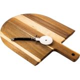 Laguiole Style de Vie - Pizzasnijder - Zwart - RVS met Kunststof Heft - Inclusief Acaciahouten Plank