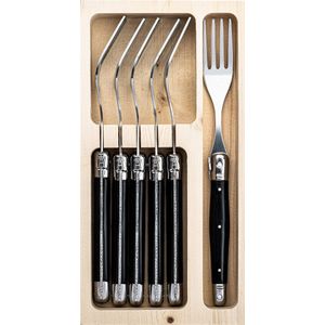 Laguiole Style de Vie - Premium Line - Vorken - Zwart - RVS - 6-Delig