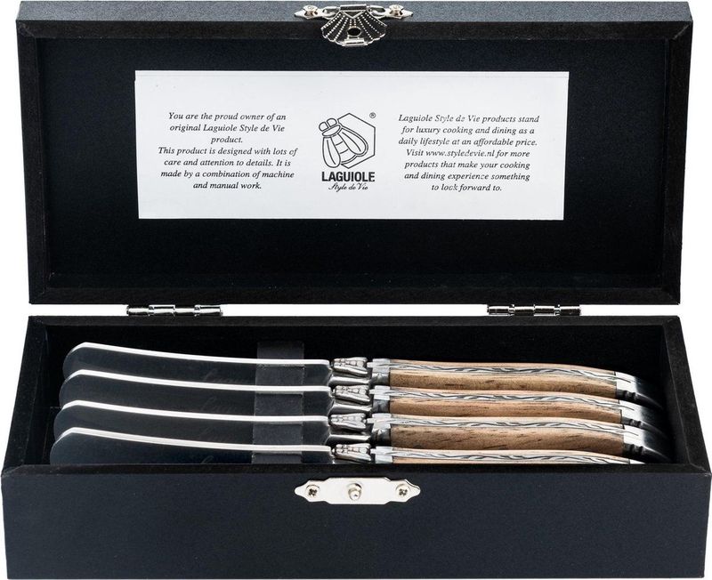 Laguiole Style de Vie - Luxury Line - Botermessen - Zilver - Eikenhout - 4-Delig