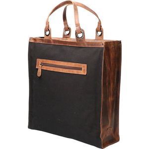 Leather Design Canvas Boodschappentas met Hunter Leer Zwart