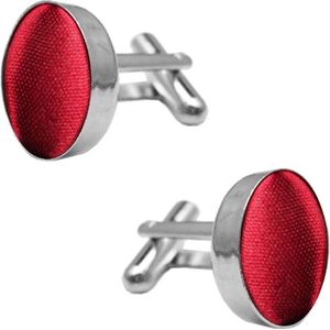 Fako Bijoux® - Manchetknopen - Staal & Zijde - Ø 16mm - Rood