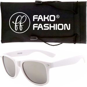 Fako Fashion® - Heren Zonnebril - Dames Zonnebril - Classic - UV400 - Wit Frame - Zilver Spiegel