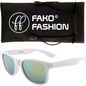 Fako Fashion® - Heren Zonnebril - Dames Zonnebril - Classic - UV400 - Wit Frame - Groen Spiegel