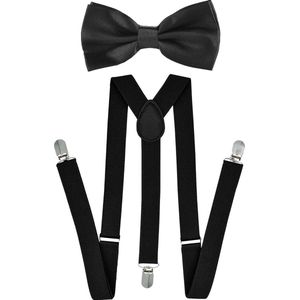 Fako Fashion® - Bretels Met Vlinderstrik - Vlinderdas - Strik - Effen - 100cm - Zwart