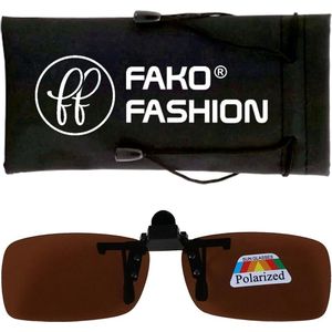 Fako Fashion® - Clip On Voorzet/Overzet/Opzet Zonnebril - Clip-On Polarized - Polariserend - Medium - 130x37mm - Bruin