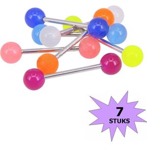 Fako Bijoux® - Tongpiercing - ""Glow in the Dark"" - Stainless Steel - 7 Stuks