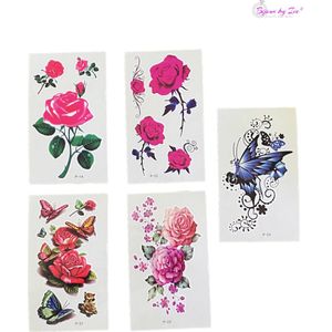 Bijoux by Ive - 5 Water overdraagbare tattoo / tatoeage velletjes - Bloemen en Vlinders  - Set 10