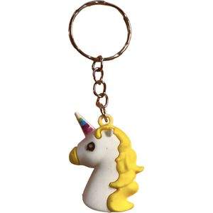 Sleutelhanger met sleutelring en Eenhoorn - Unicorn - Geel - Wit
