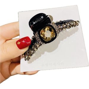 Haarclip - Haarklem - Haarspeld - Haargrijper Klein - Haar accessoires - Haarklauw - Haarsieraad - Dames - Haarspelden - Haarklemmen - Zwart - Champagne - Strass - 8 cmx3 cm - Cadeau Tip - Sinterklaas - KERST