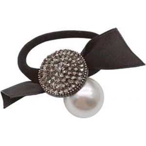 Haar elastiek - Haarsieraad - Parel - Haarspeld - Haarelastiekje - Haarclip - Haarklem - Dames - Zwart - Versierd - Strass Steentjes - 3 cm - Uniek - Cadeau Tip